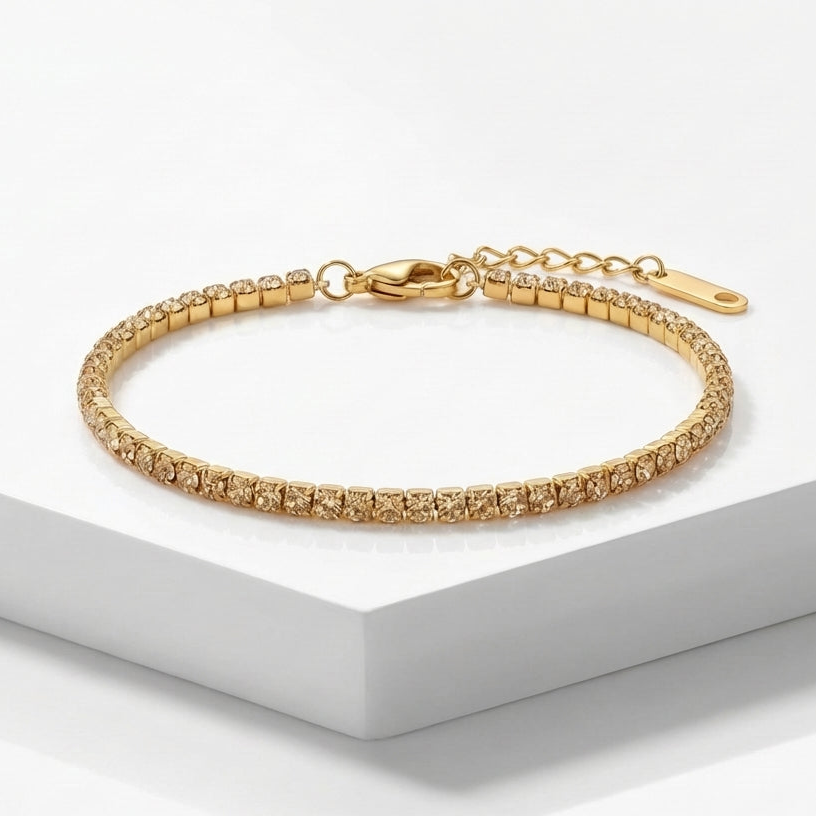 Brățară Tennis șir pietre sclipitoare Oțel Inoxidabil 2mm Placat Aur 18K PVD - Hipoalergenică - BF1178