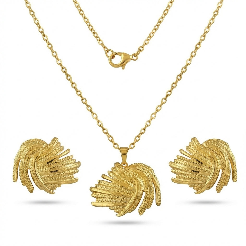 Set Lănțișor și Cercei Inox Auriu Pană în Spirală - Exotic - Hipoalergenic