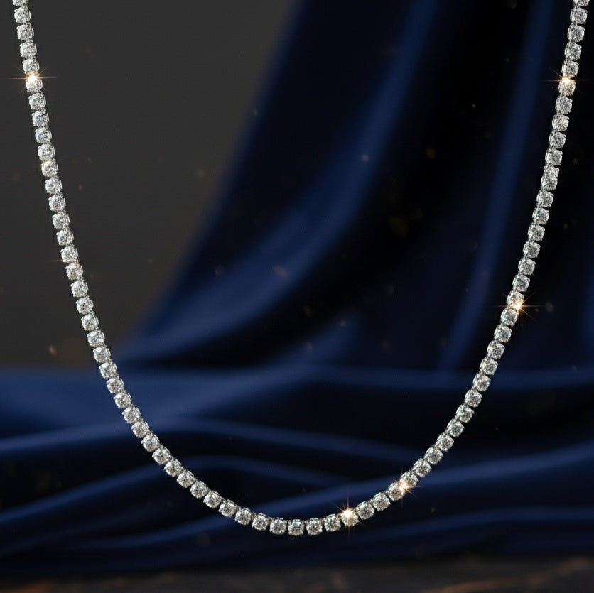 Colier Tennis Inox Argintiu cu Cristale Transparente 2mm - Minimalist - Hipoalergenic