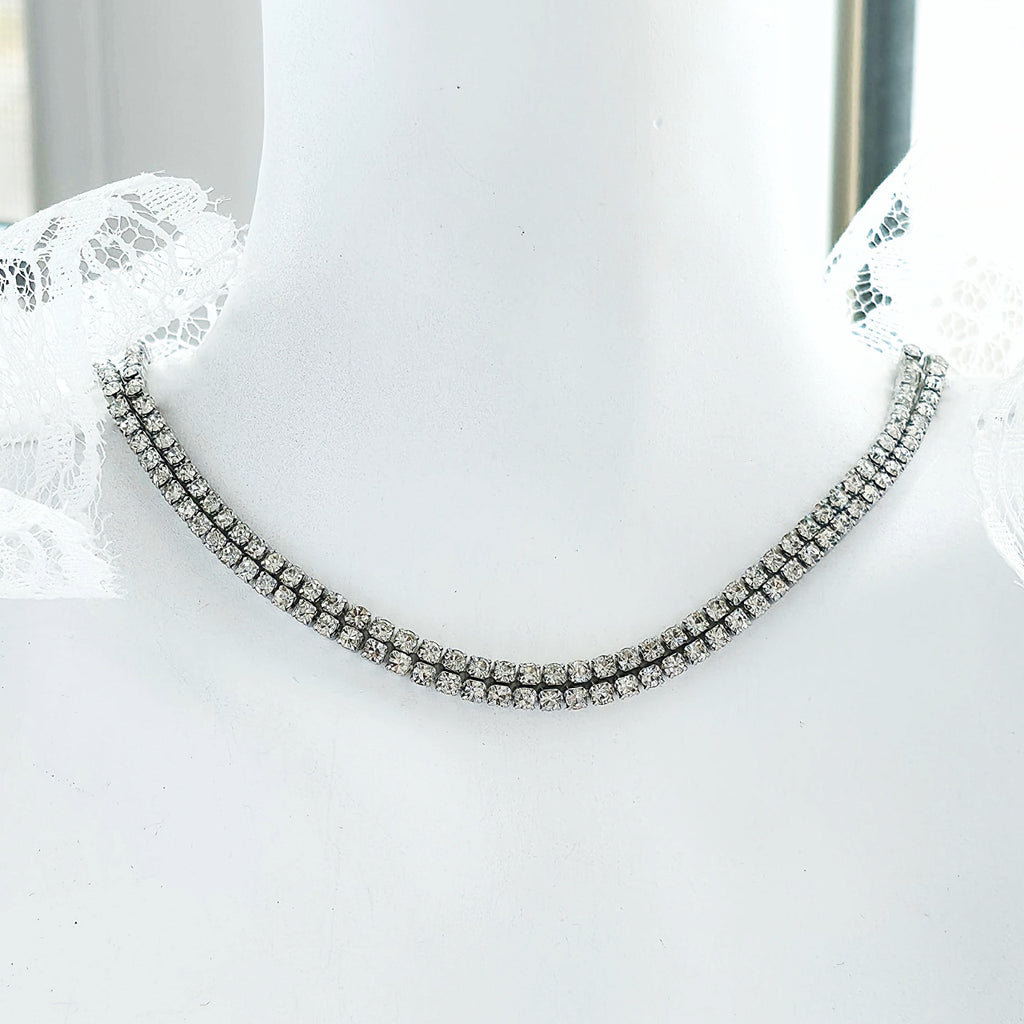 Colier Tennis Inox Argintiu Dublu cu Pandantiv Halo de Cristale - Elegant - Hipoalergenic