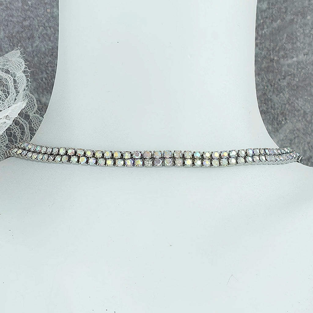 Colier Tennis Inox Argintiu Dublu cu Pietre Cameleon Aurora Borealis - Glamour - Hipoalergenic