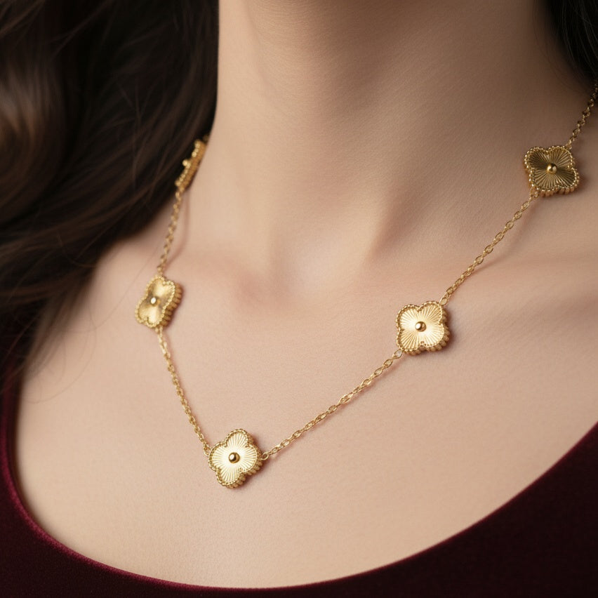 Lănțișor Inox Alhambra Auriu cu Trifoiuri Gravate - Elegant - Hipoalergenic