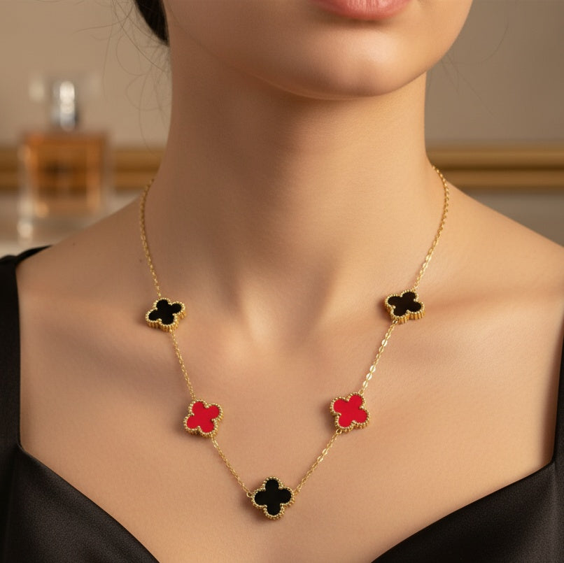 Lănțișor Inox Alhambra Auriu cu Trifoiuri Bicolor - Elegant - Hipoalergenic