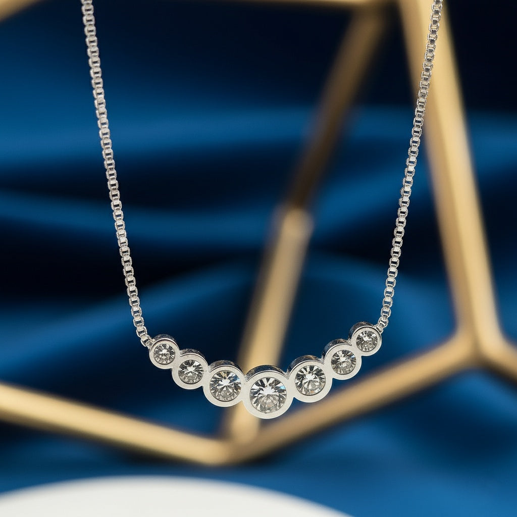 Lănțișor Inox Box Chain Argintiu cu Pandantiv Bară Cristale Gradate - Elegant - Hipoalergenic