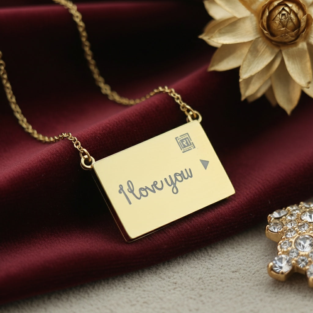 Lănțișor Inox Rope Auriu cu Pandantiv I Love You - Romantic - Hipoalergenic