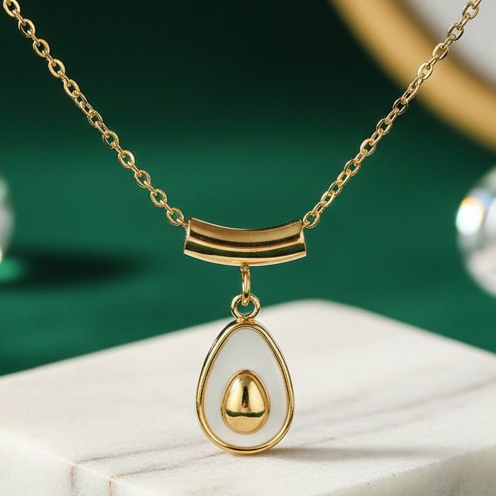 Lănțișor Inox Cable Auriu cu Pandantiv Avocado - Trendy - Hipoalergenic