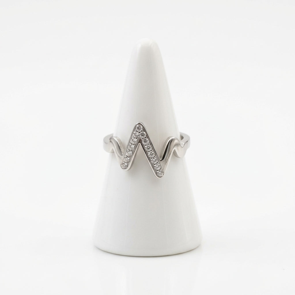 Inel Model zig-zag cu Zirconiu Cubic Oțel Inoxidabil Argintiu - IND1499 | Zelora