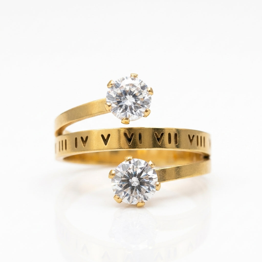 Inel Spirala cu zirconiu, cifre Oțel Inoxidabil Auriu - Hipoalergenic