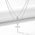 Lănțișor Inox Dublu Layered cu Cristal și Cruce Argintiu - Statement