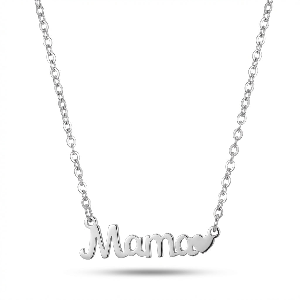 Lănțișor Inox cu Pandantiv Inscripție Mama Argintiu - Romantic