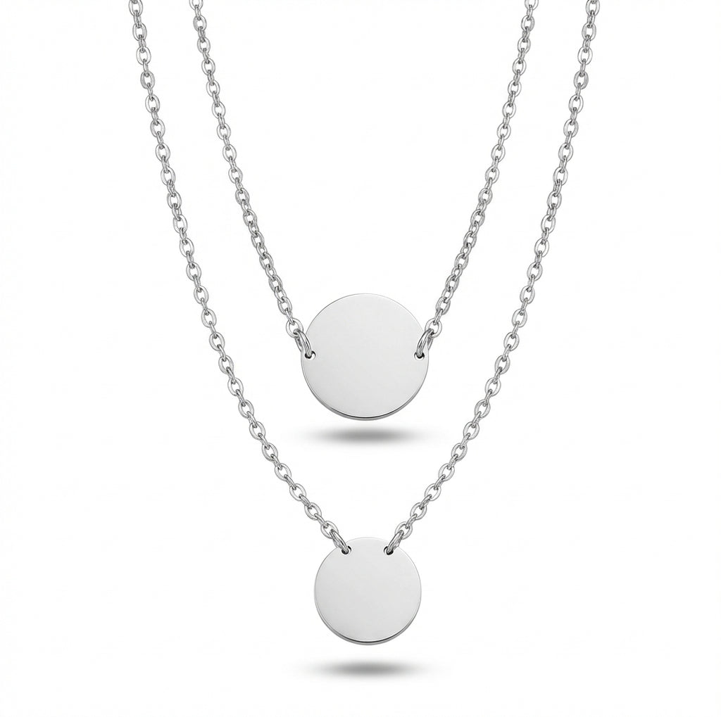 Lănțișor Inox Layered Argintiu cu Pandantive Disc - Minimalist