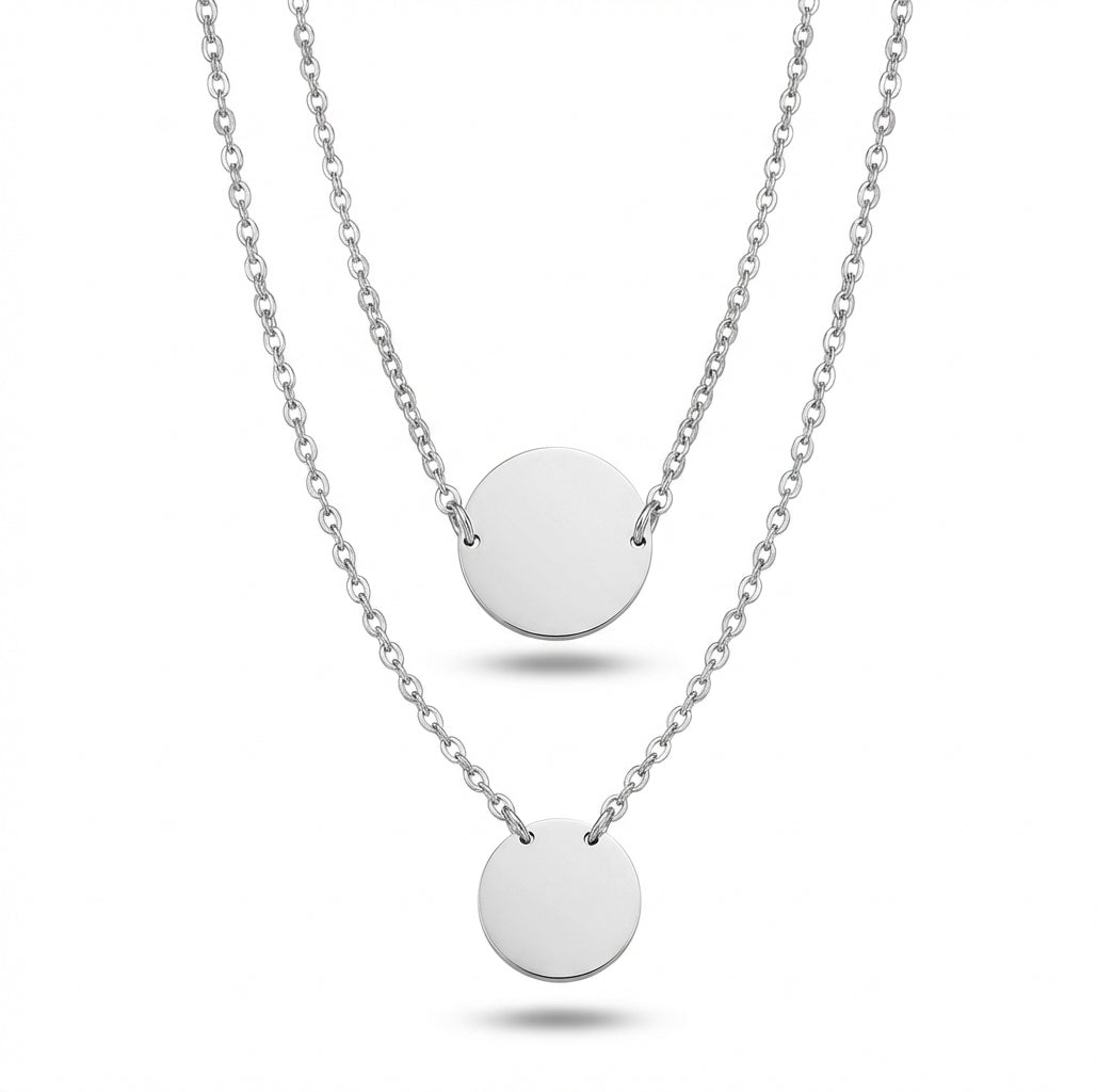 Lănțișor Inox Layered Argintiu cu Pandantive Disc - Minimalist