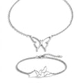 Set Lănțișor Inox și Brățară Cable Argintiu cu Pandantiv Fluture Outline - Minimalist