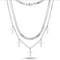 Set 2 Lănțișoare Inox Dublu Layered Argintiu cu Pandantive Cruci - Statement Boho Religios