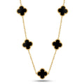Lănțișor Inox Rolo Auriu cu Pandantiv Trifoi Email Negru - Luxury Elegant