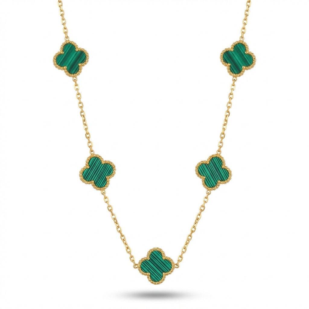Lănțișor Inox Rolo Auriu cu Pandantiv Trifoi Malachit Verde - Luxury Elegant