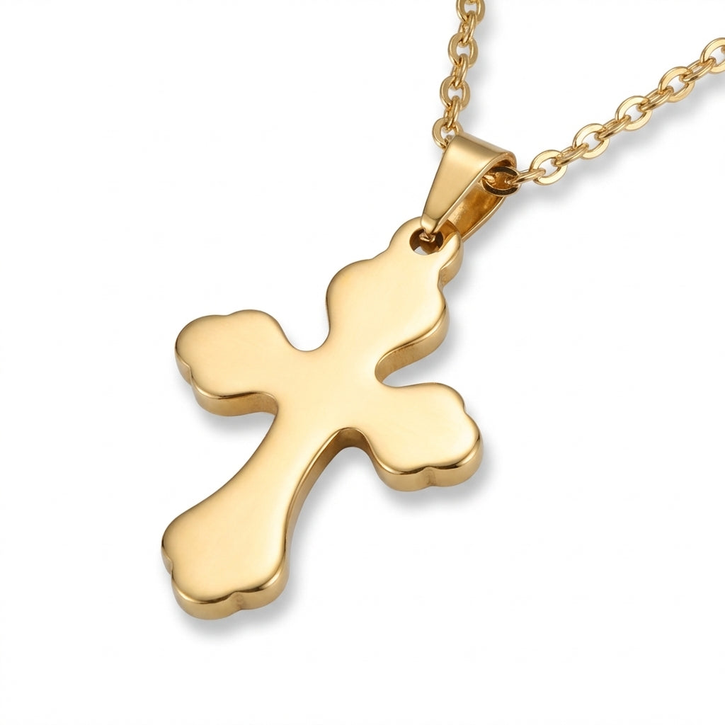 Lănțișor Inox cu Pandantiv Cruce Treflată Auriu - Spiritual – detaliu