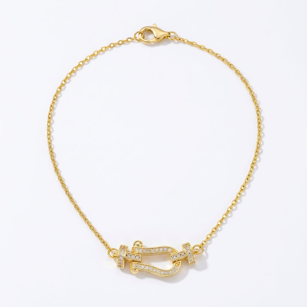 Lănțișor Inox Cable Auriu cu Pandantiv Cataramă Cristale - Minimalist - Hipoalergenic