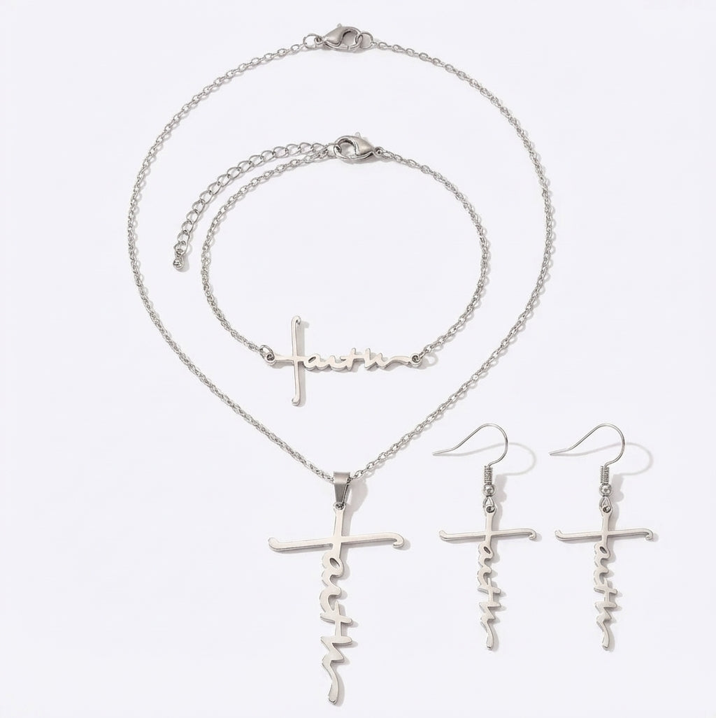 Set Cruce Credință Oțel Inoxidabil 4 cm - - Hipoalergenic