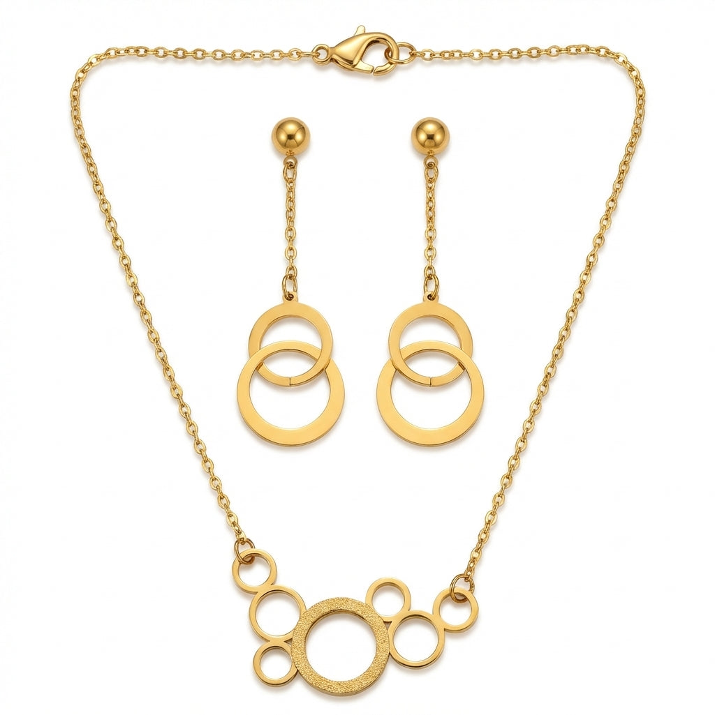 Set Lănțișor Inox și Cercei Cable Auriu cu Pandantiv Cercuri Interconectate - Modern Geometric Oțel Inoxidabil - LPD1395 2.3 