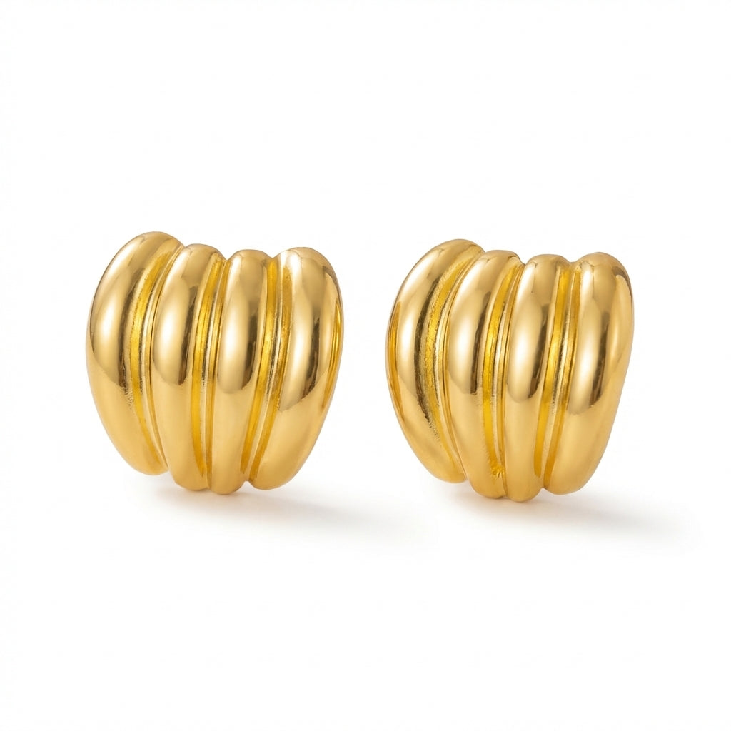 Cercei Design canelat din Oțel Inoxidabil - Hipoalergenici