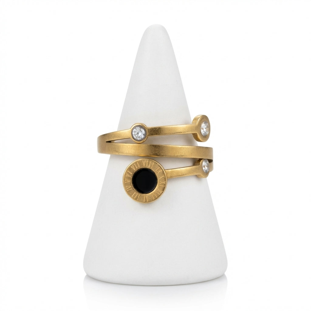 IND1392 Presentation - Inel Disc Negru Cifre Romane