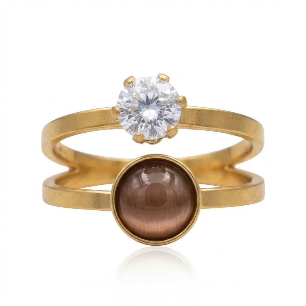 Inel Zirconiu, piatră rotundă Oțel Inoxidabil Auriu - Hipoalergenic