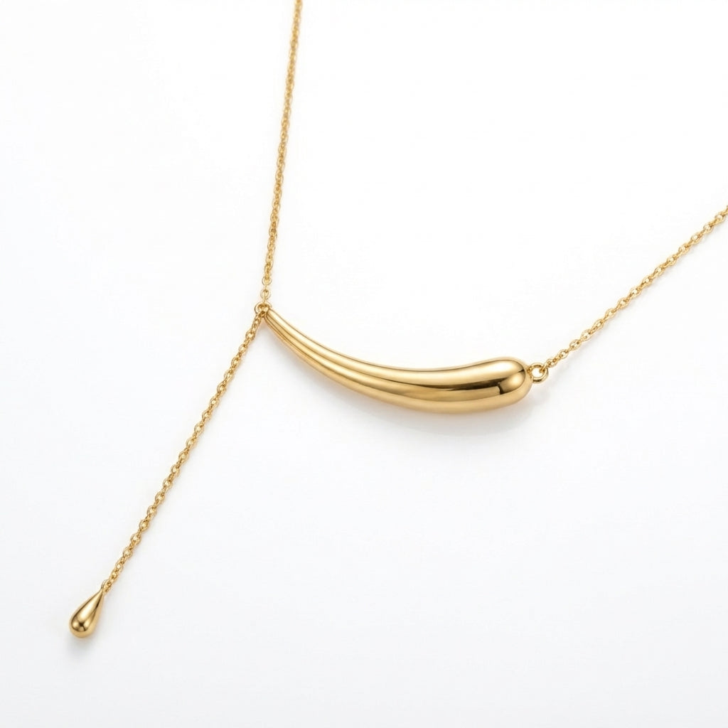 Lănțișor Inox Cable Auriu cu Bar Curbat și Picătură - Minimalist - Hipoalergenic