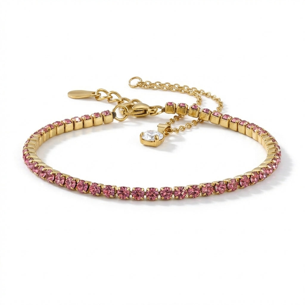 Brățară Tennis din Inox cu Pietre Roz 2mm Oțel Inoxidabil Auriu - BF1141 - Hipoalergenică