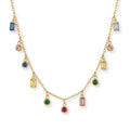 Lănțișor Inox Cable Auriu cu Charm-uri Pietre Multicolore - Statement - Hipoalergenic