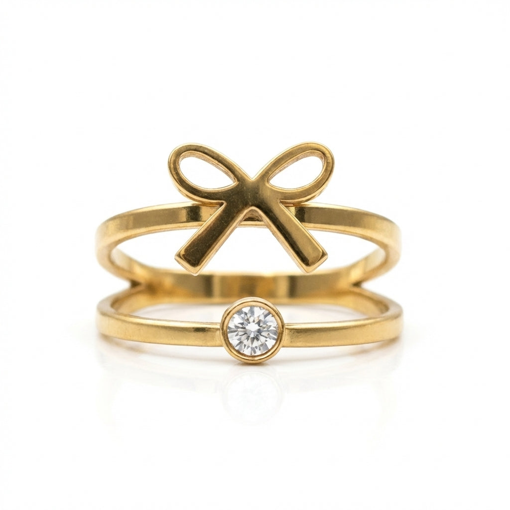 Inel Fundiță, zirconiu, dublu Oțel Inoxidabil Auriu - Hipoalergenic