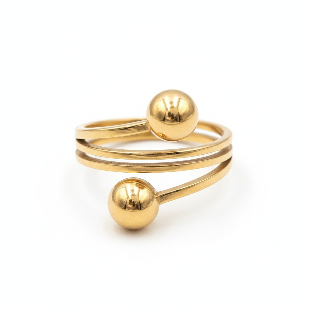 Inel dublu sfere Oțel Inoxidabil Auriu - Hipoalergenic