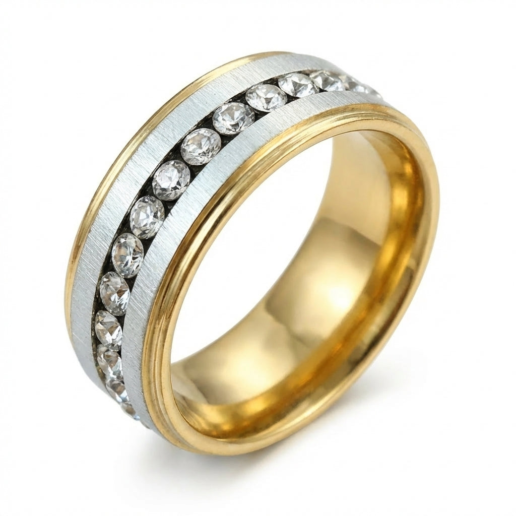 Inel bimetalic, diamante inserate Oțel Inoxidabil Auriu - Hipoalergenic