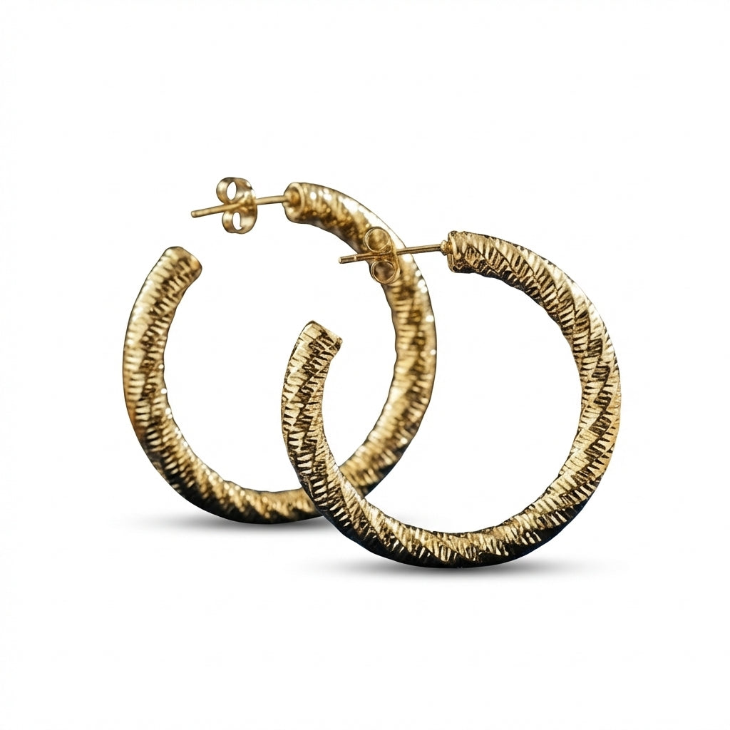 Cercei Creolă texturată din Oțel Inoxidabil - Hipoalergenici