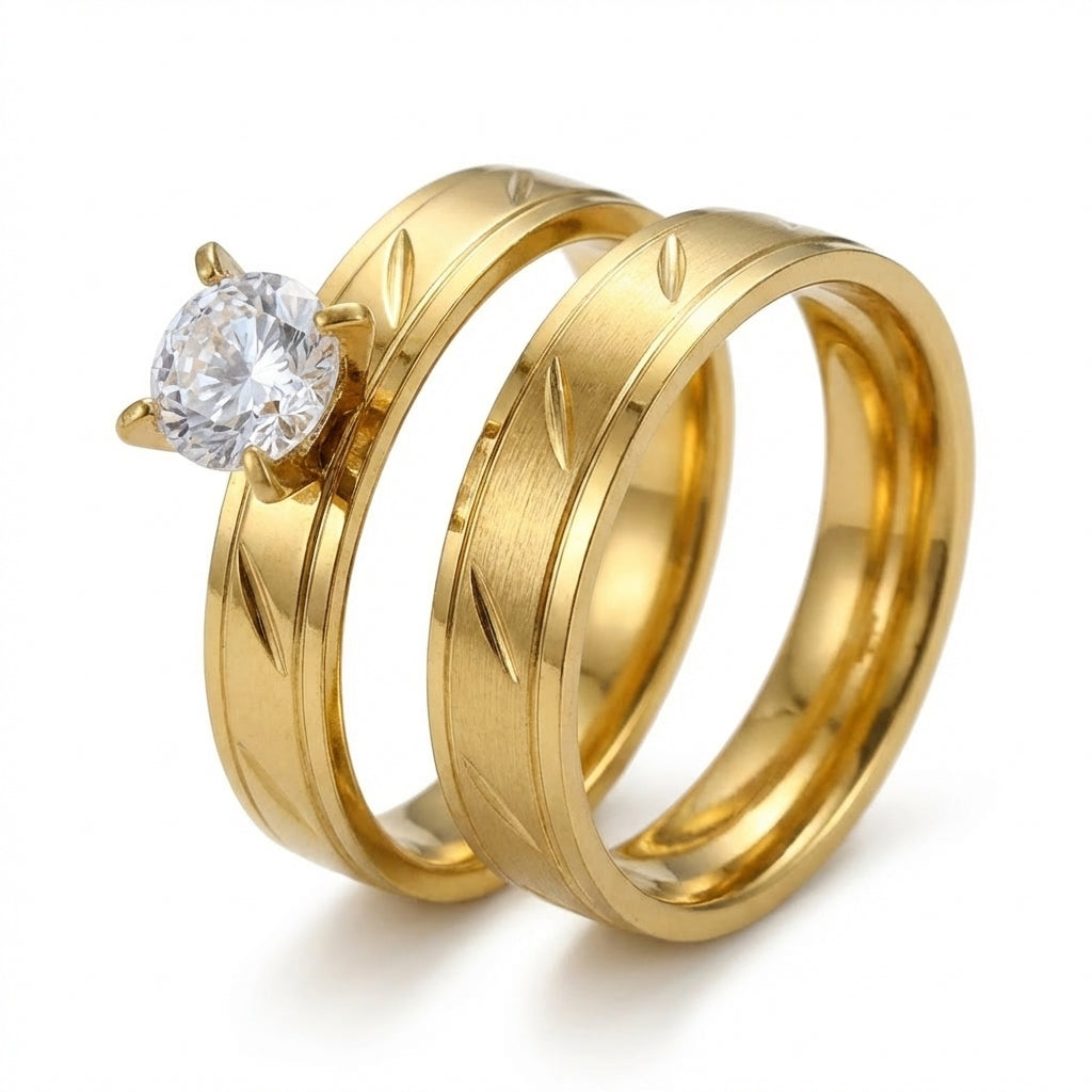 Inel Auriu, modelat, cu diamant Oțel Inoxidabil Auriu - Hipoalergenic