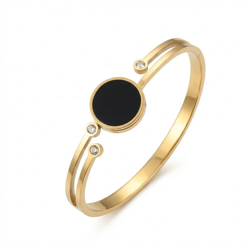 Brățară Disc Negru Zirconiu Oțel Inoxidabil 6.2 cm – detaliu