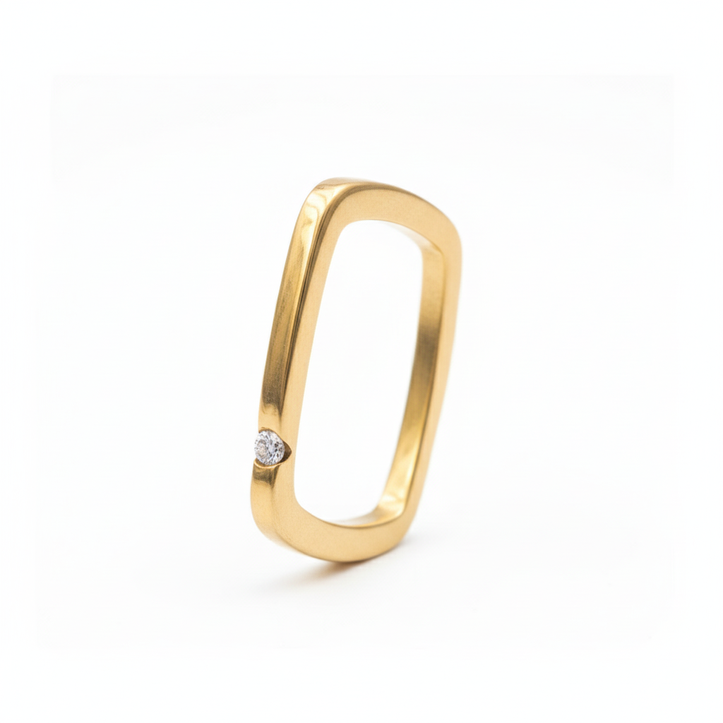 Inel Inele dreptunghiular, zirconiu discret Oțel Inoxidabil Auriu - Hipoalergenic