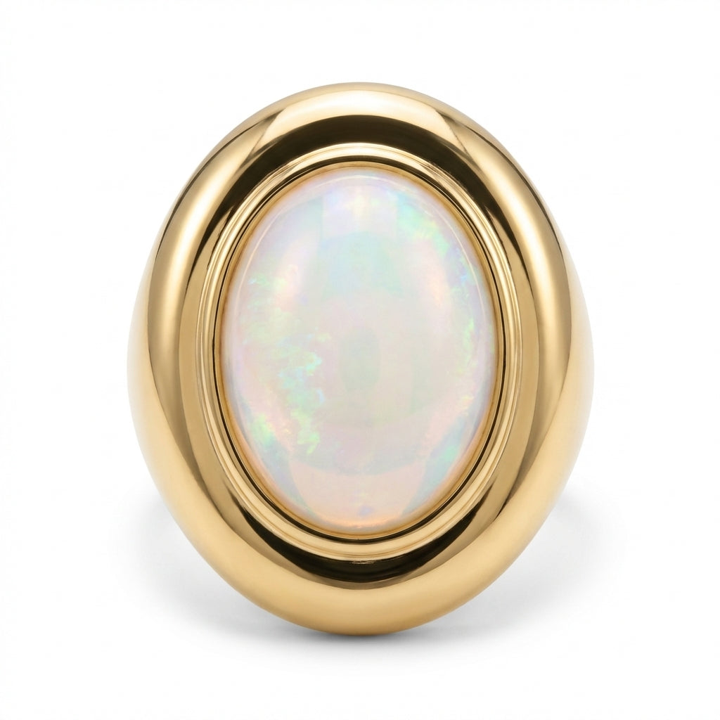 Inel statement cu oval opal irizat Oțel Inoxidabil Placat Aur 18K PVD - Hipoalergenic - IND1864