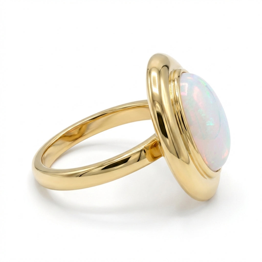 Inel statement cu oval opal irizat Oțel Inoxidabil Placat Aur 18K PVD - Hipoalergenic - IND1864