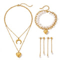 Set Lănțișor și Cercei și Brățară Inox Auriu cu Pandantiv Semilună și Inimă - Boho Romantic Oțel Inoxidabil - LPD1415 18 cm -