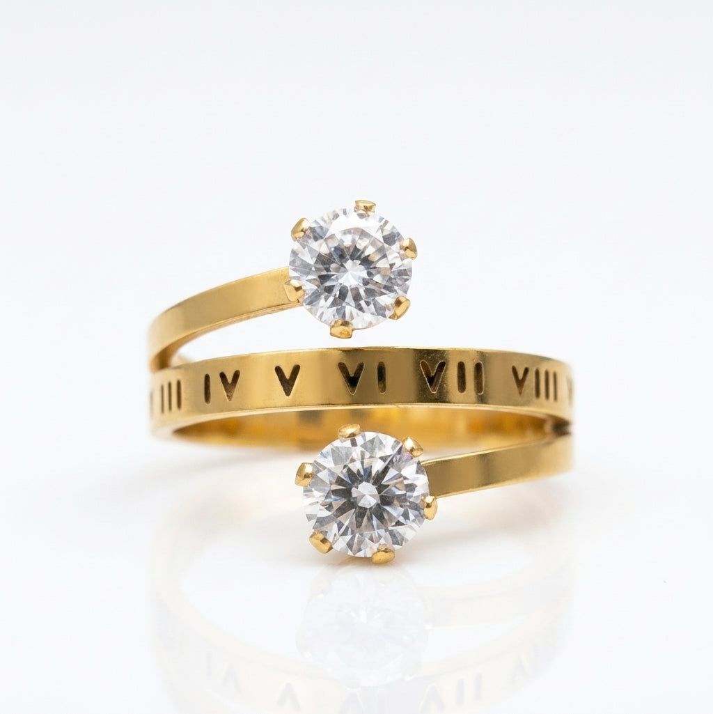 Inel Spirala cu zirconiu, cifre Oțel Inoxidabil Auriu - Hipoalergenic