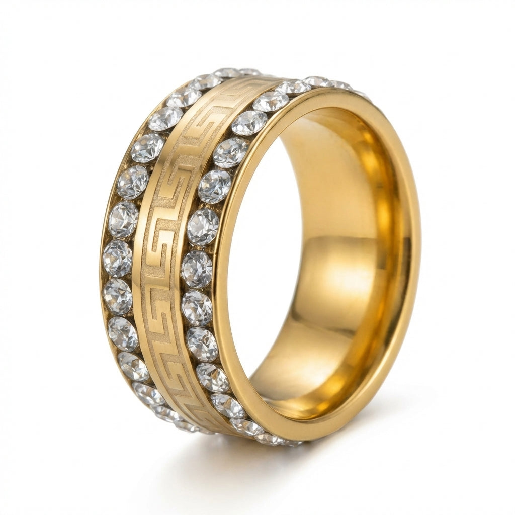 Inel model grecesc cu Zirconiu Cubic Oțel Inoxidabil Placat Aur 18K PVD - Hipoalergenic - IND1829