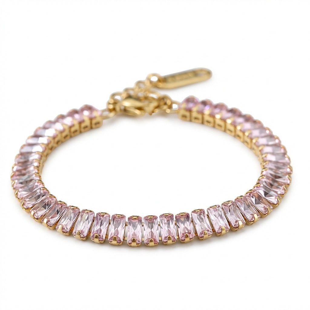 Brățară Tennis din Inox cu Pietre Roz 6mm Oțel Inoxidabil Auriu - Hipoalergenică - BF1166