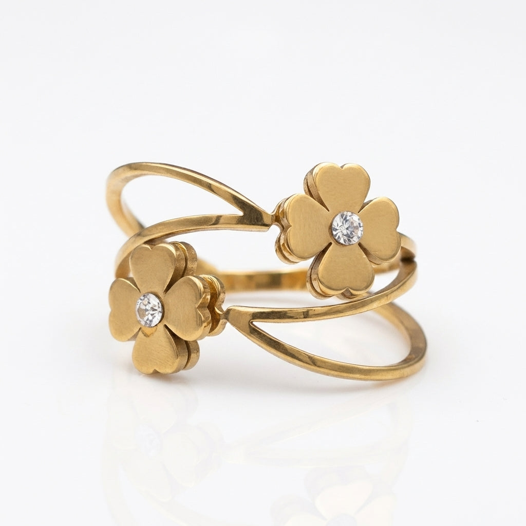 Inel trifoi zirconiu mic Oțel Inoxidabil Auriu - Hipoalergenic