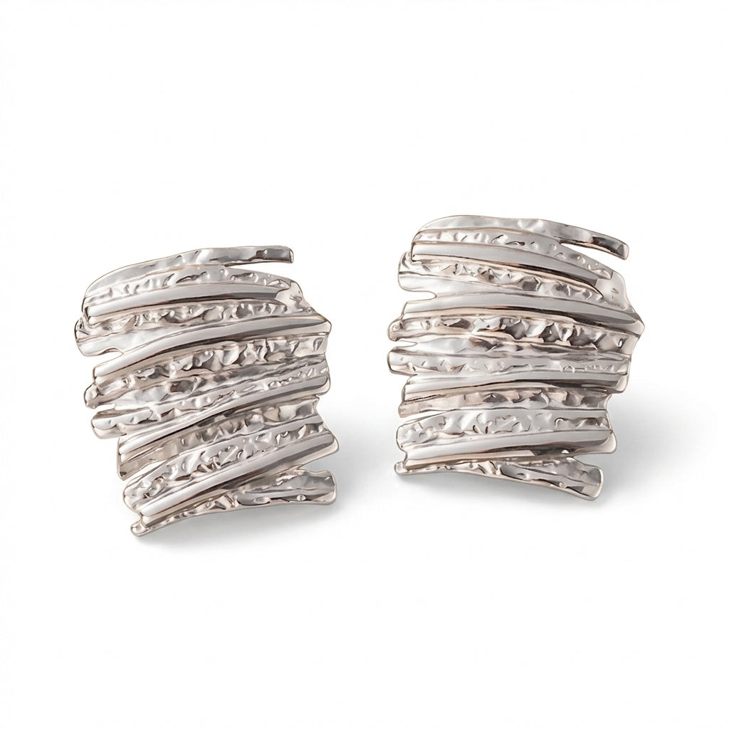 Cercei Benzi texturate suprapuse din Oțel Inoxidabil - Hipoalergenici