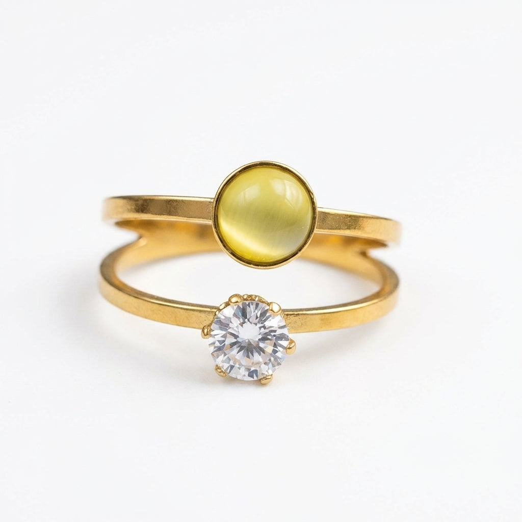 Inel dublu, zirconiu, rotund Oțel Inoxidabil Auriu - Hipoalergenic