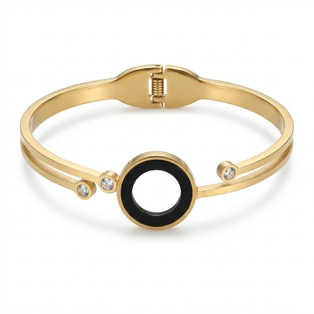 Brățară Disc Negru Zirconiu Oțel Inoxidabil 6.2 cm - Hipoalergenică - BF962