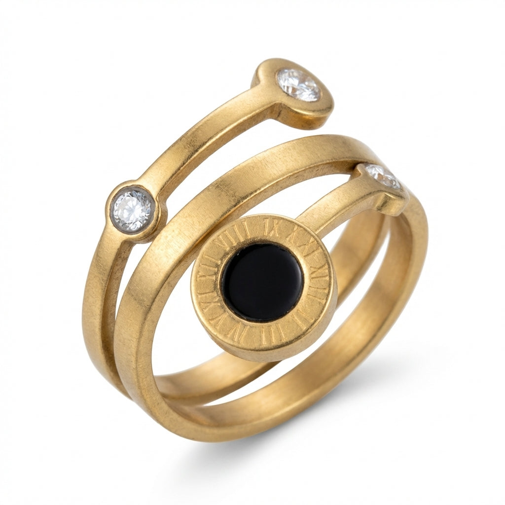 IND1392 Hero Shot - Inel Disc Negru Cifre Romane