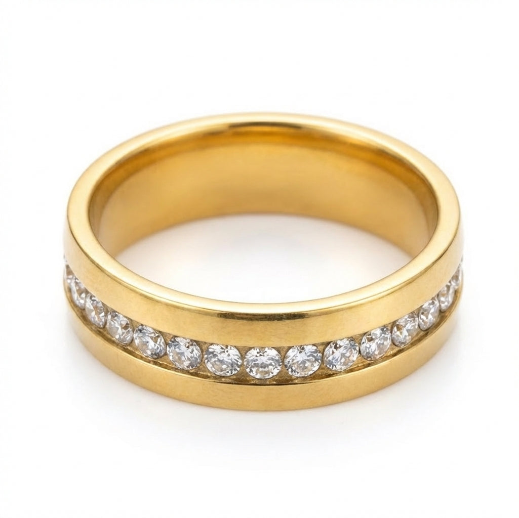 Inel Bandă aurie cu diamante Oțel Inoxidabil Auriu - Hipoalergenic