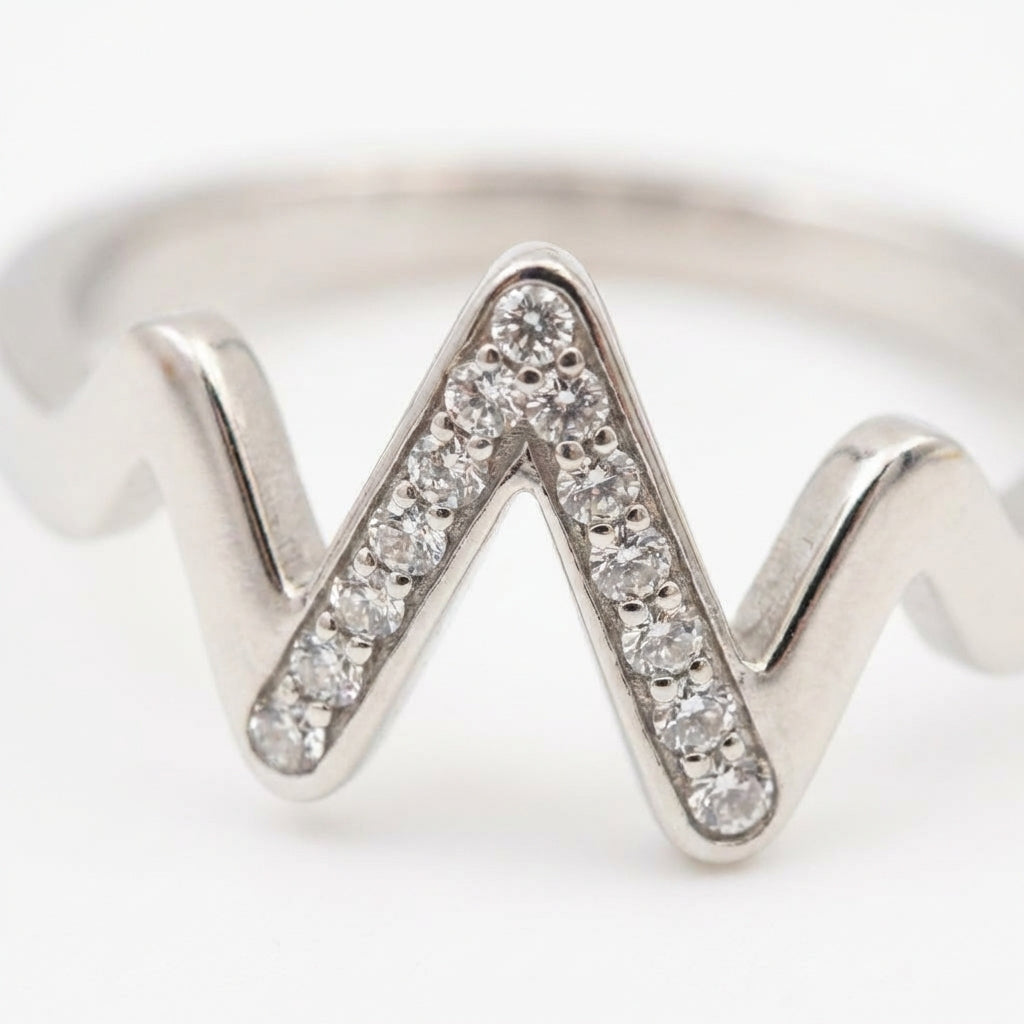 Inel Model zig-zag cu Zirconiu Cubic Oțel Inoxidabil Argintiu - IND1499 | Zelora